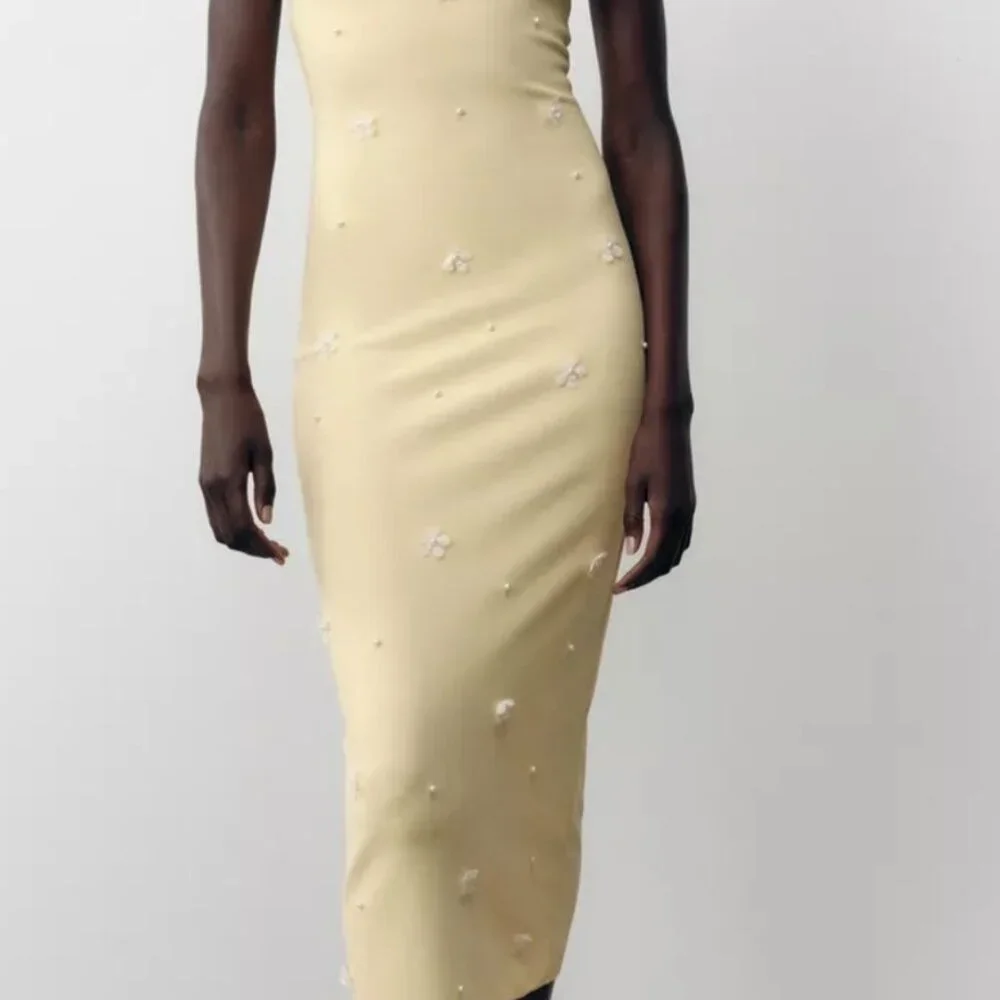Zara midi dress, Zara floral dress, yellow midi dress, minimalist - Picture 3 of 6